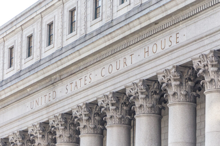 United States Court House. Courthouse facade with columns, lower Manhattan, New York
