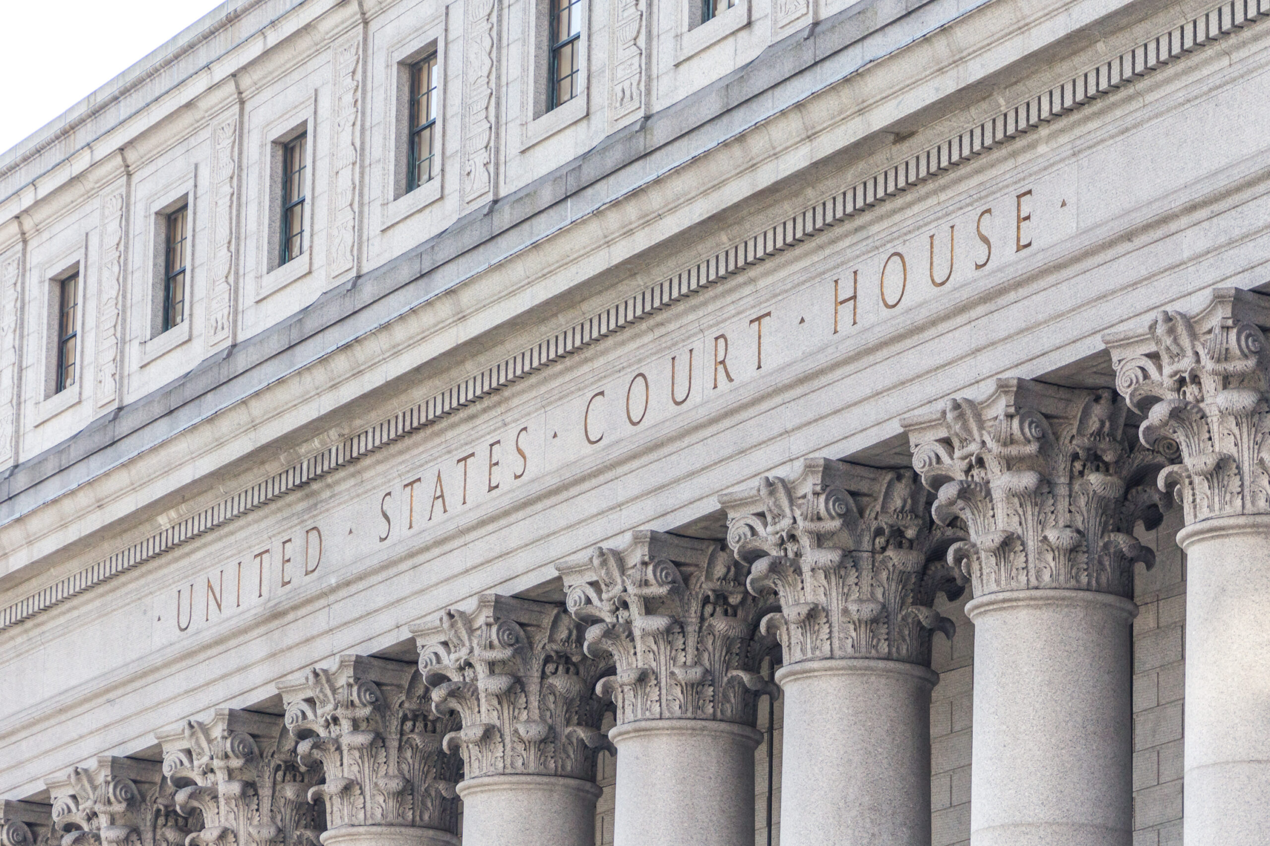 United States Court House. Courthouse facade with columns, lower Manhattan, New York