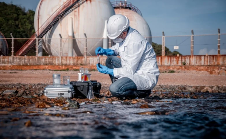 epa worker cleaning up an oil spill