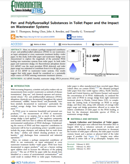 a study about pfas from environmental science and technology letters by jake t thompson et al