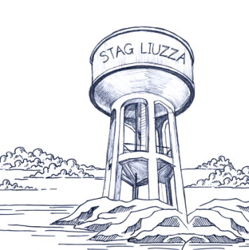 water tower with the words stag liuzza on it