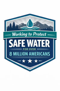A badge showing that Stag Liuzza has worked to protect safe water for over 8 million Americans